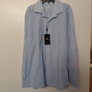Men's Blue & White Striped Dress Shirt - Tailored Comfort